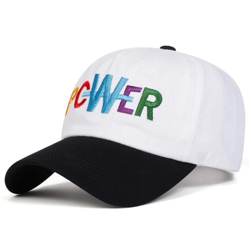 POWER Letter Embroidery Baseball Cap Spliced Curved Brim Dad Hat Adjustable Breathable Sun Hat Unisex Outdoor Casual Sports Cap