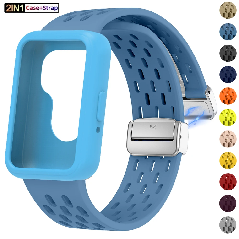 磁気ストラップ + 保護ケースサムスンギャラクシーフィット 3 シリコーンループ通気性ブレスレットギャラクシーフィット 3 保護シェルカバー