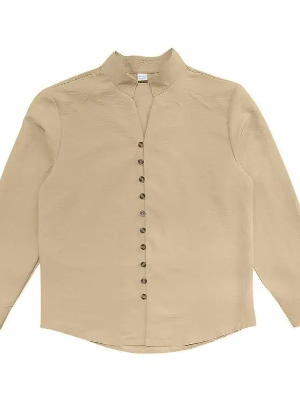 

Casual Loose Long Sve Linen irt Vintage Stand Collar Breathable Moisture ng Regular Thin Autumn Wear Pure Color