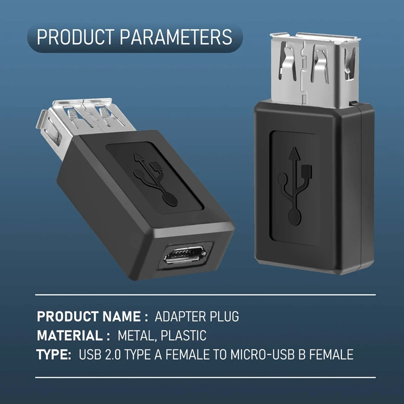 Black USB 2.0 Type A Female to Micro-USB B Female Adapter Plug Converter