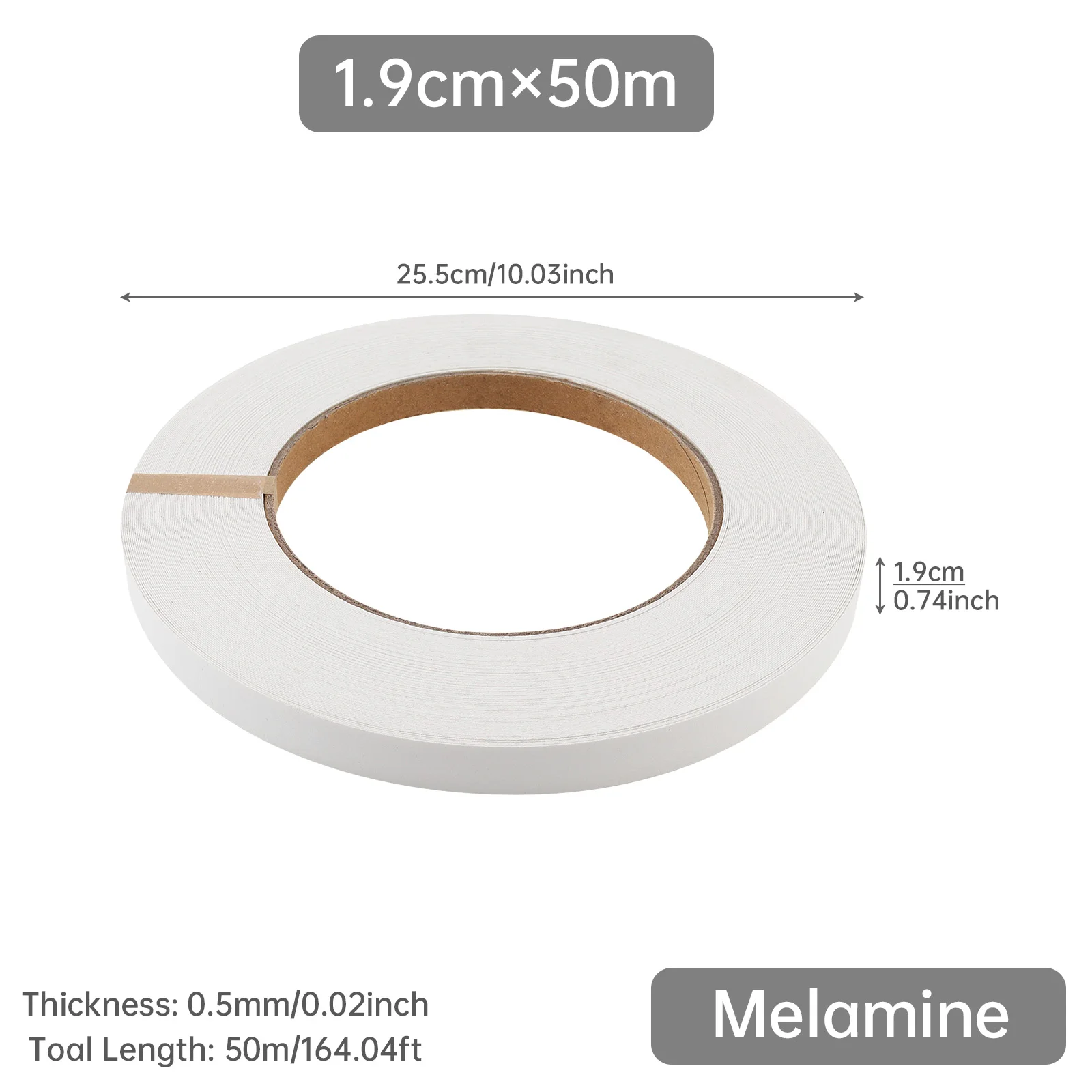 3/4 Inch X 164 Ft (1.9 Cm X 50M) White Melamine Edge Banding for Plywood Table / Cabinet, Pre-glued Veneer Edging