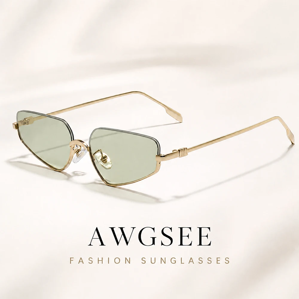 Y2K Vintage Narrow Cat Eye Sun Glasses Ultra Light Metal Frame UV Protection Trendy Ladies Eyewear For Outdoor Shopping