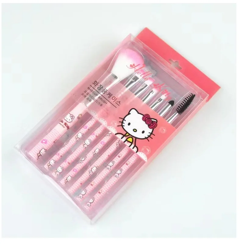 Super cute creative cartoon Hello kitty makeup brush set of 7 pieces, pink girly heart plastic box, beauty supplies, tools, brus