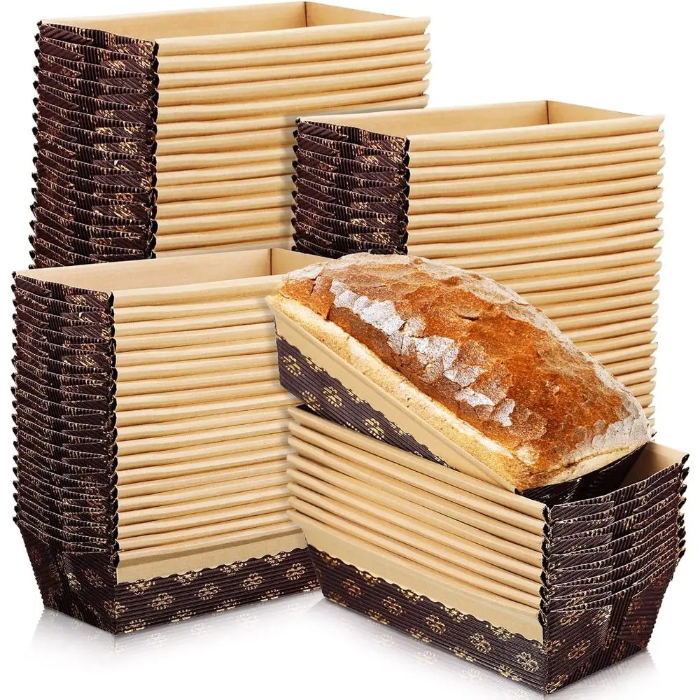 

100 Disposable Kraft Bread Loaf Pans, 6 x 2.6 x 2, Ideal for Baking and Displaying Cakes and Breads