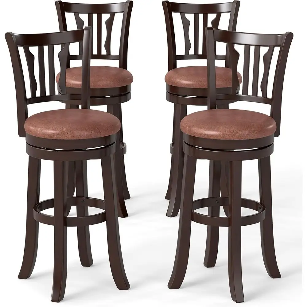 

Set of 4 30 Swivel Bar Stools with Leatherette Padded Seats and Backrests for Kitchen Islands and Dining Rooms