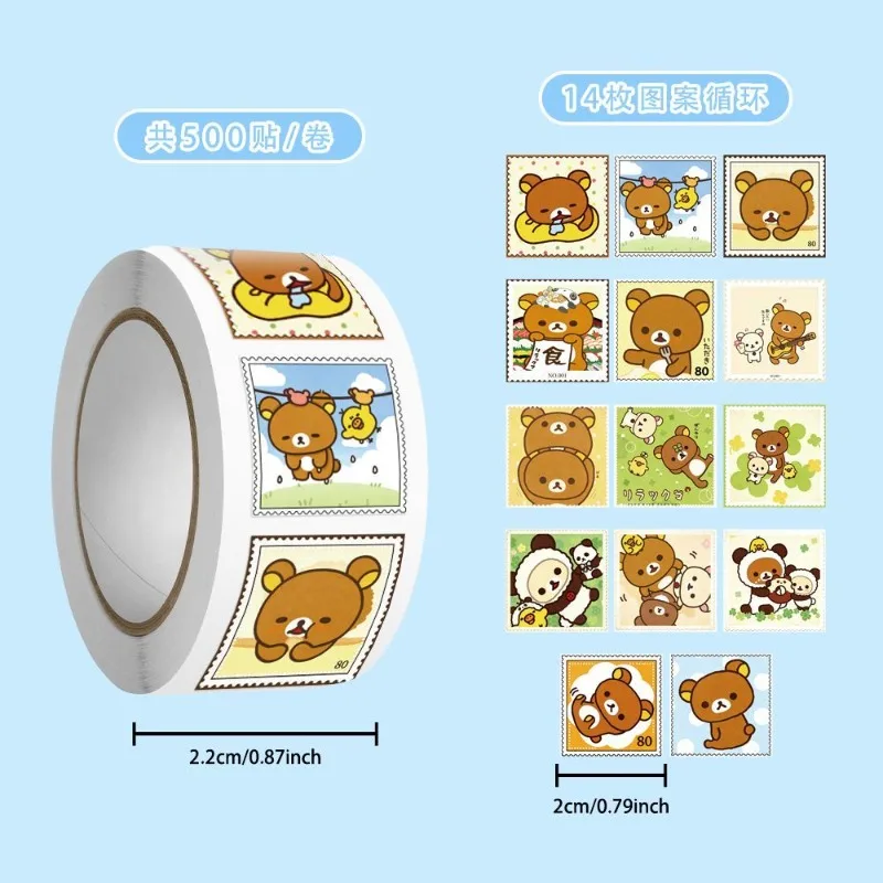 500pcs/Roll  Kawaii Rilakkuma Creative Cartoon Sealing Stickers Anime Merchandise DIY Decoration Laptop Ins Style High Beauty