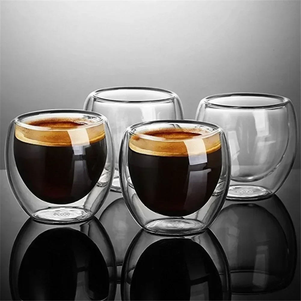 Heat-resistant Double Wall Glass Cup 80/250/350/450ml Beer Espresso Coffee Cup Set Handmade Beer Mug Tea glass Cups Drinkware