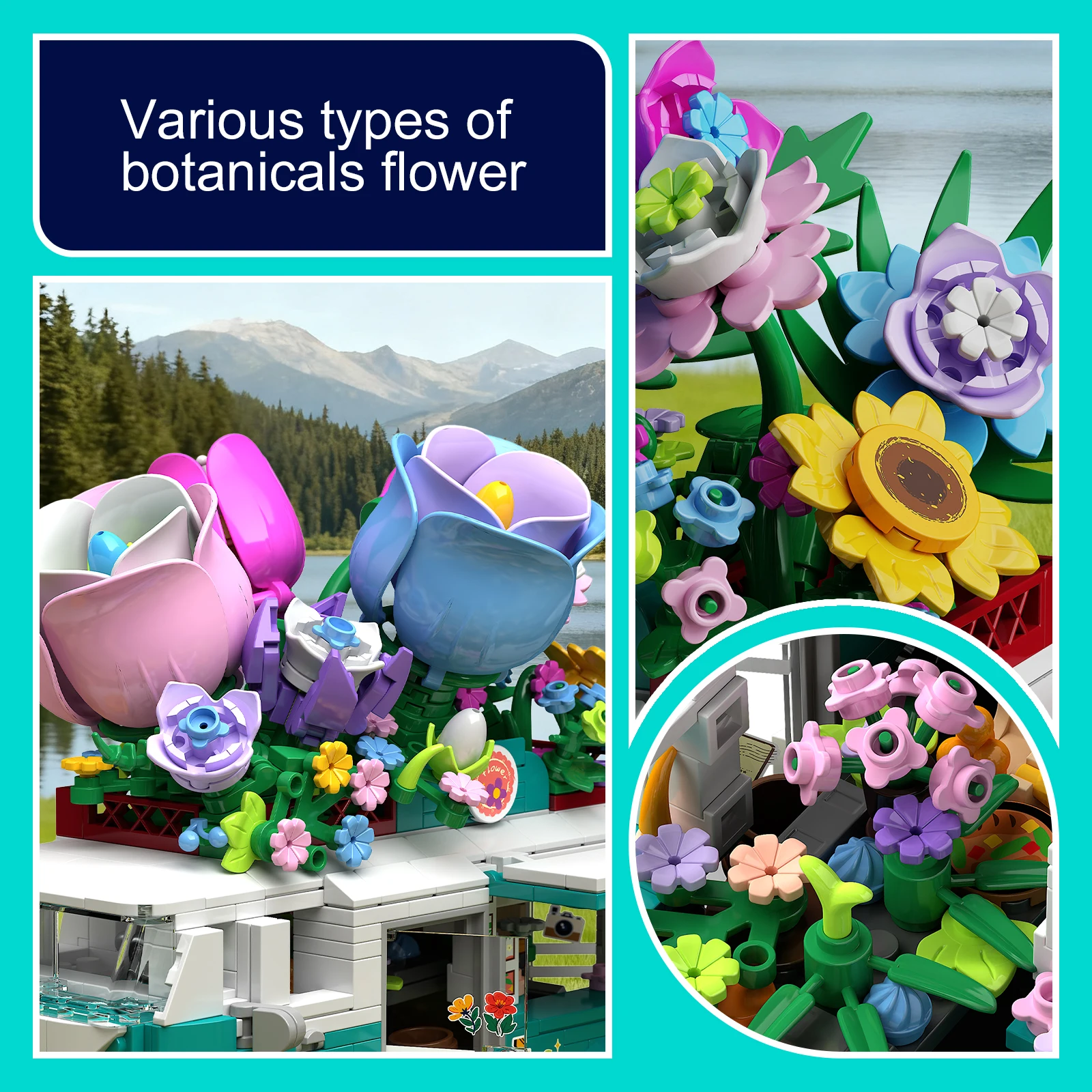 862PCS Flower Bus Model Building Blocks Toy Festooned Vehicle Puzzle Bricks Sets Educational Toys Desktop Ornament Gifts