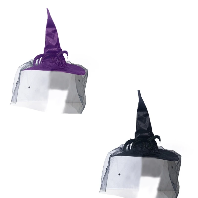 F42F Mysterious Attraction Hat Crinkled Witch Hat Halloween Costume Witches Hats For Women Halloween And Carnivals Outfit