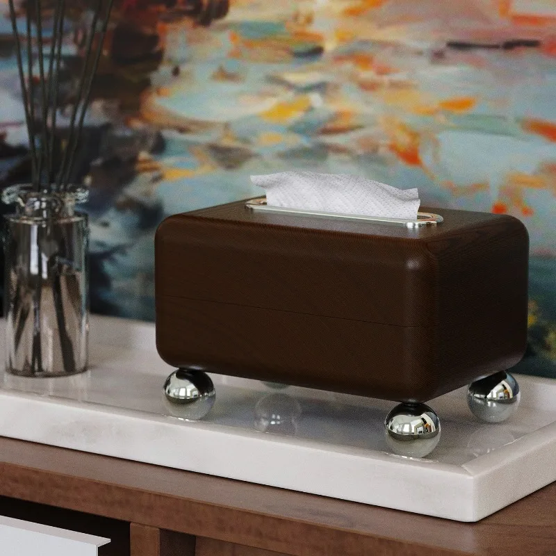 Vintage Holz-Taschentuchbox-Abdeckung mit Metallbeinen, Multifunktionaler Leichter Serviettenhalter für Wohnzimmer Schreibtisch, Wohndekor Geschenk