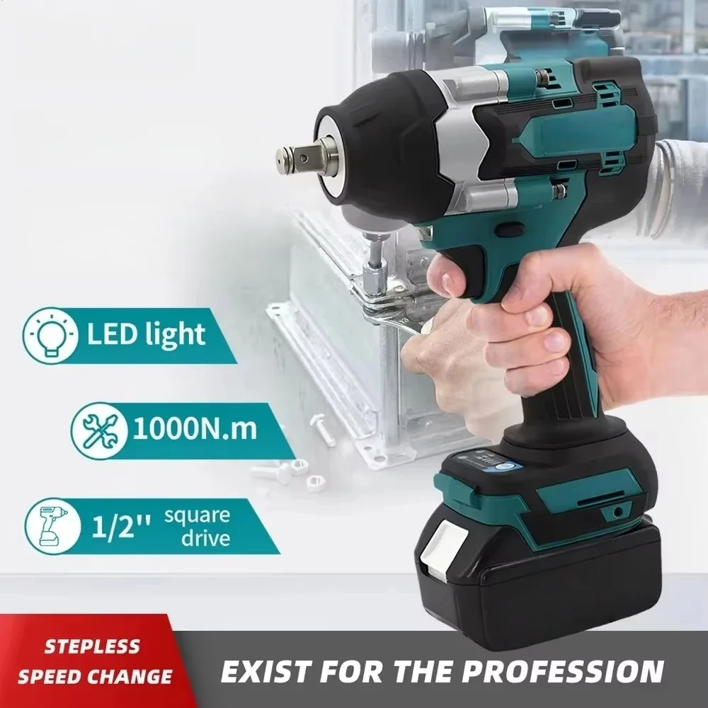 Brushless Cordless Electric Impact Wrench 1/2 Inch 18V Battery Compatible Power Tool for Automotive Repair For Makita Battery