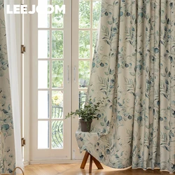 LEEJOOM Green Leaves Printed Blackout Curtain Window Blinds for Living Room Bedroom French Window 1PC