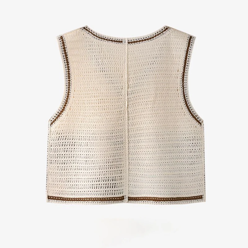 Vovó quadrado crochê colete mulher pura malha aberta botão frontal sem mangas colete superior verão boho férias praia outfit