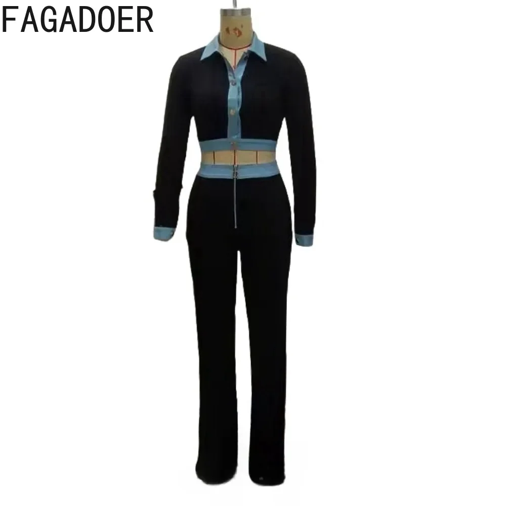 FAGADOER Rib Knit 2 Piece Sets Women Outfit Elegant Lapel Buttons Long Sleeves Crop Top And High Waist Leggings Suits Officewear