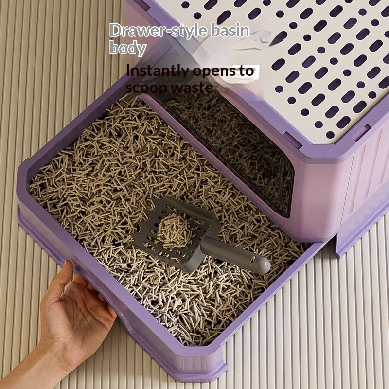 Caja de arena extra grande cerrada con olores y tapete antisalpicaduras - imagen 5