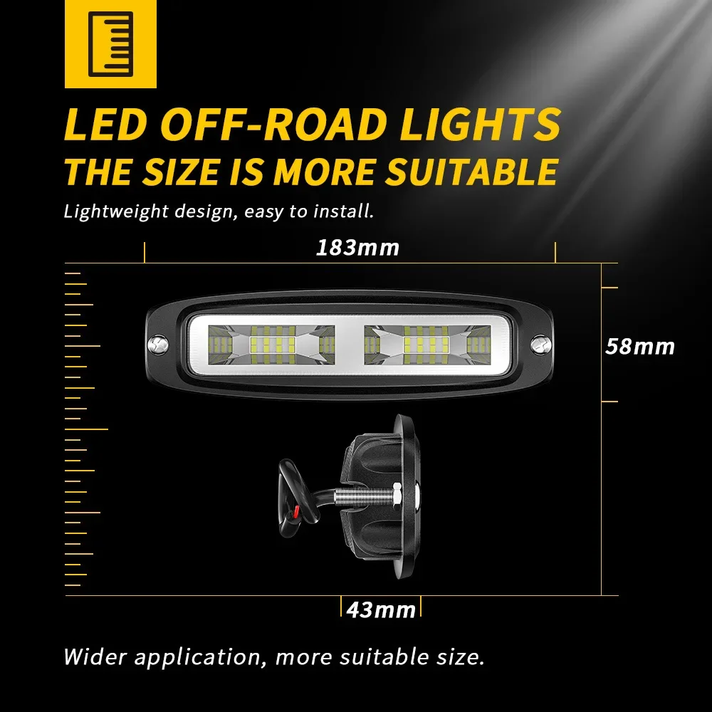 Work Light One-Character Highlight Work Light LED Modified Off-Road Vehicle Light Auxiliary Light Embedded 48W 16LED Highlight