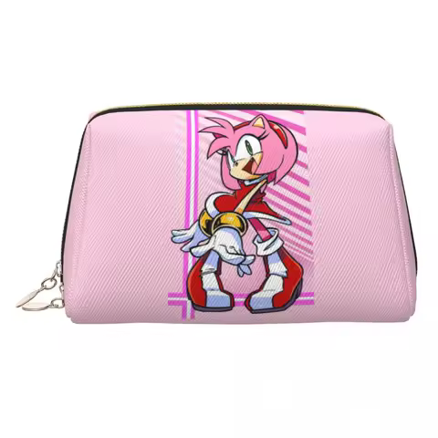 Amy Rose Sonic The Hedgehog Women Cosmetic Bag Travel Makeup Organizer Pouch Toiletry Storage Dopp Kit Case