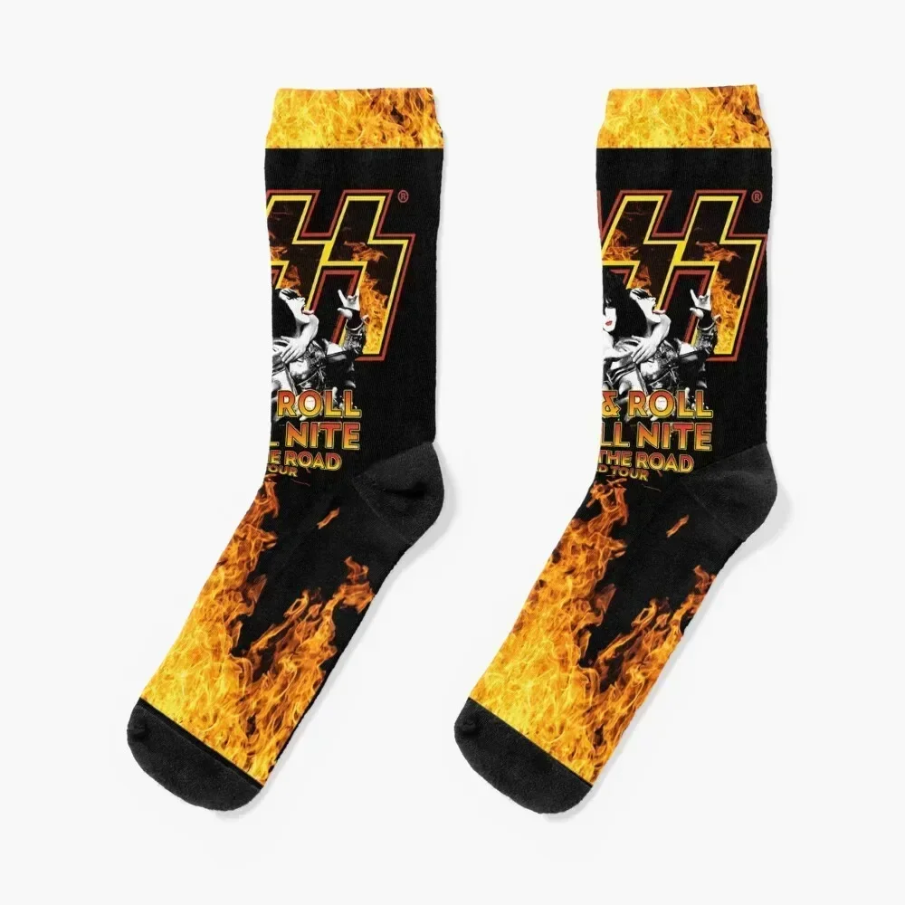 KISS End Of The Road World Tour Fire Flames Rock & Roll All Nite Spaceman Catman Starman Demon Socks anime Socks Male Women's