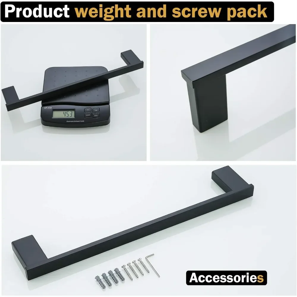 ชุดอุปกรณ์ห้องน้ำสีดำด้านทันสมัย: ราวแขวนผ้าเช็ดตัว 18 นิ้ว, ที่ใส่กระดาษชำระ, ตะขอแขวน 2 อัน เพื่อการตกแต่งที่มีสไตล์