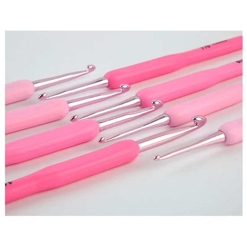 9Pcs/Set TER/TEL Crochet Hook Pink Resin handle Knitting Needles