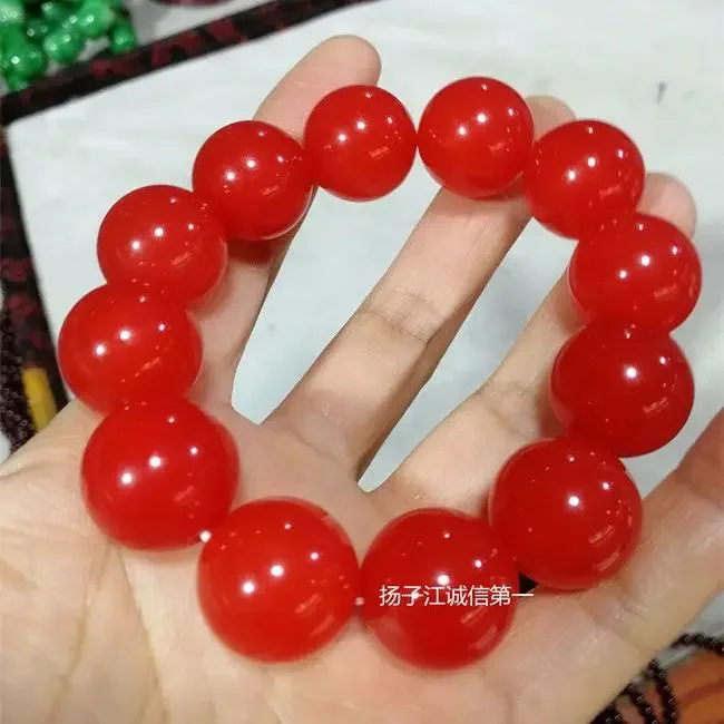 Genuine Myanmar jadeite, Chinese red ice red jade round bead big bead bracelet, jadeite soldier red jade bracelet bracelet.