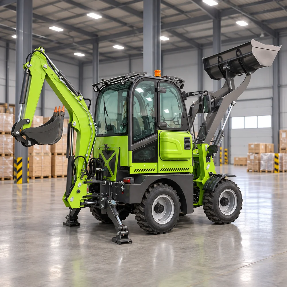 NICOSAIL Loader Excavator 4WD Backhoe Machine 37kW 1T Loading Capacity 2280mm Dumping Height for Farmyard and Road Repair