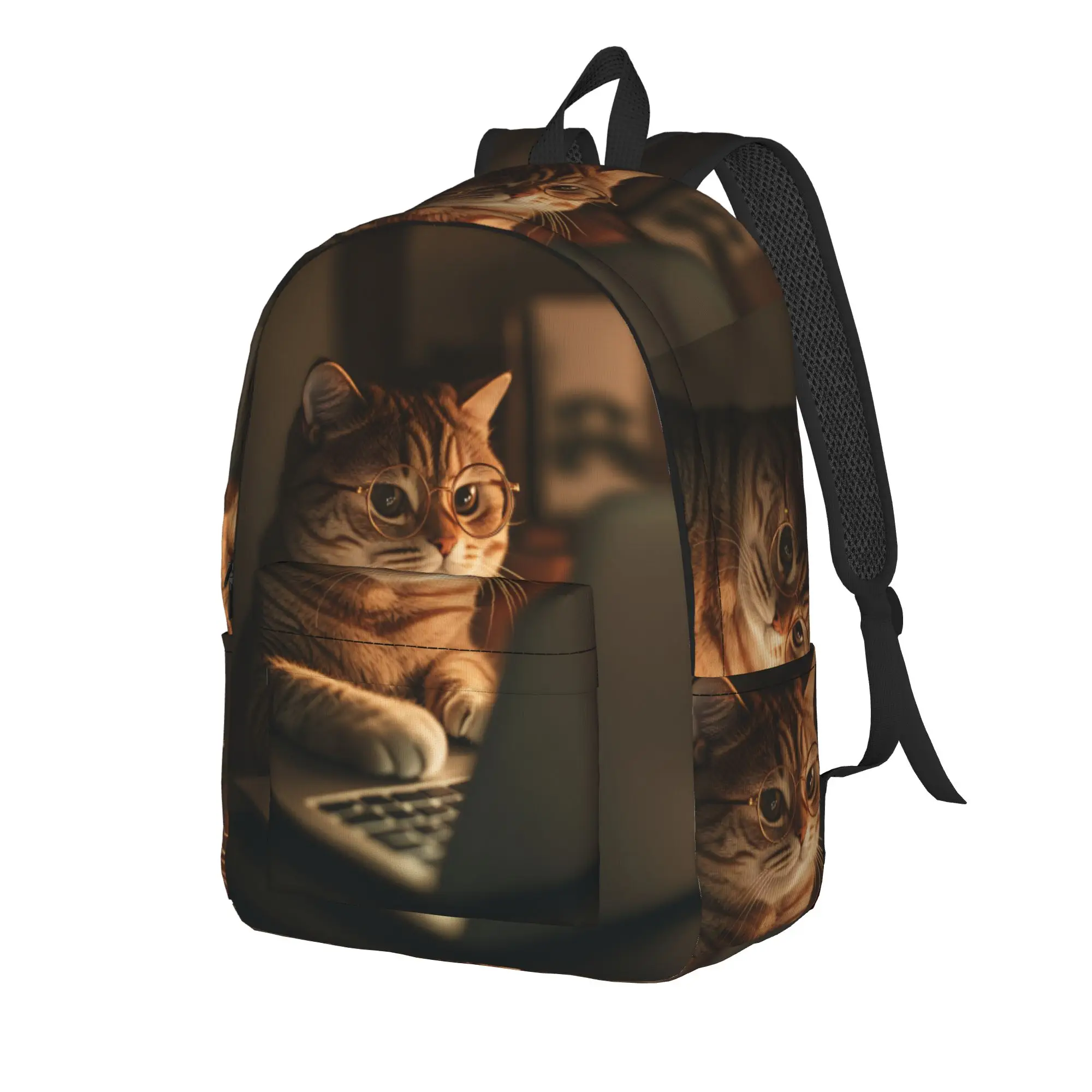 Cute Kitten in Hoodie Backpack  Women Polyester Cycling Backpacks Big Cute High School Bags Rucksack
