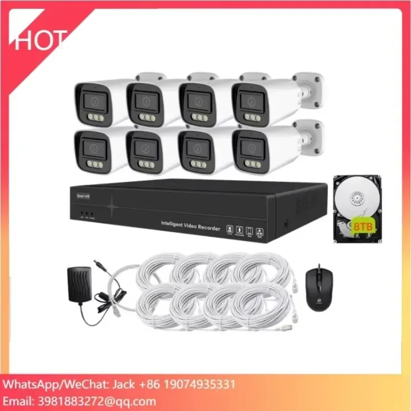 4K 8 قناة 8mp نظام الأمن في الهواء الطلق اتجاهين الصوت كامل اللون للرؤية الليلية Poe Nvr عدة Cctv Ip نظام كاميرا المراقبة