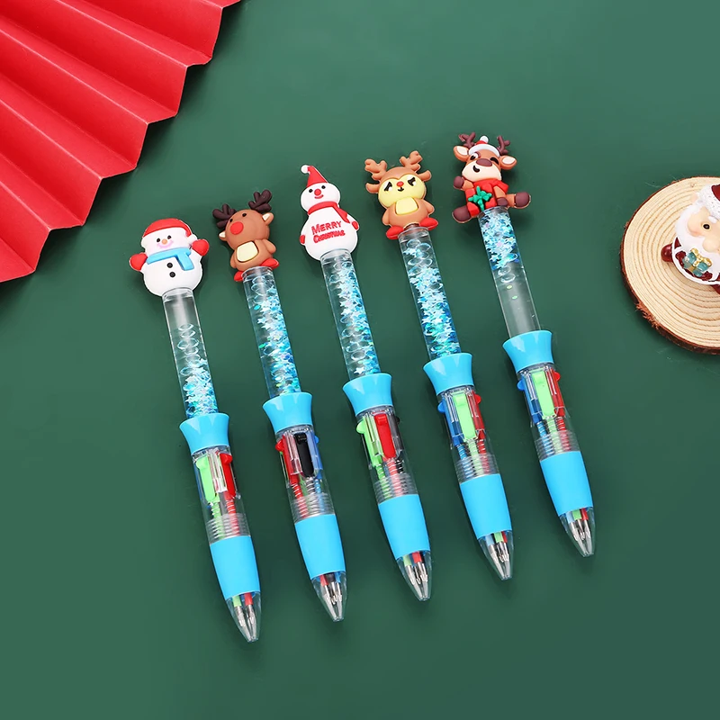 Kawaii Christmas 4-Color Ball Pen Cute Cartoon Multi Color Children's School Writing Stationery Supplies Gifts