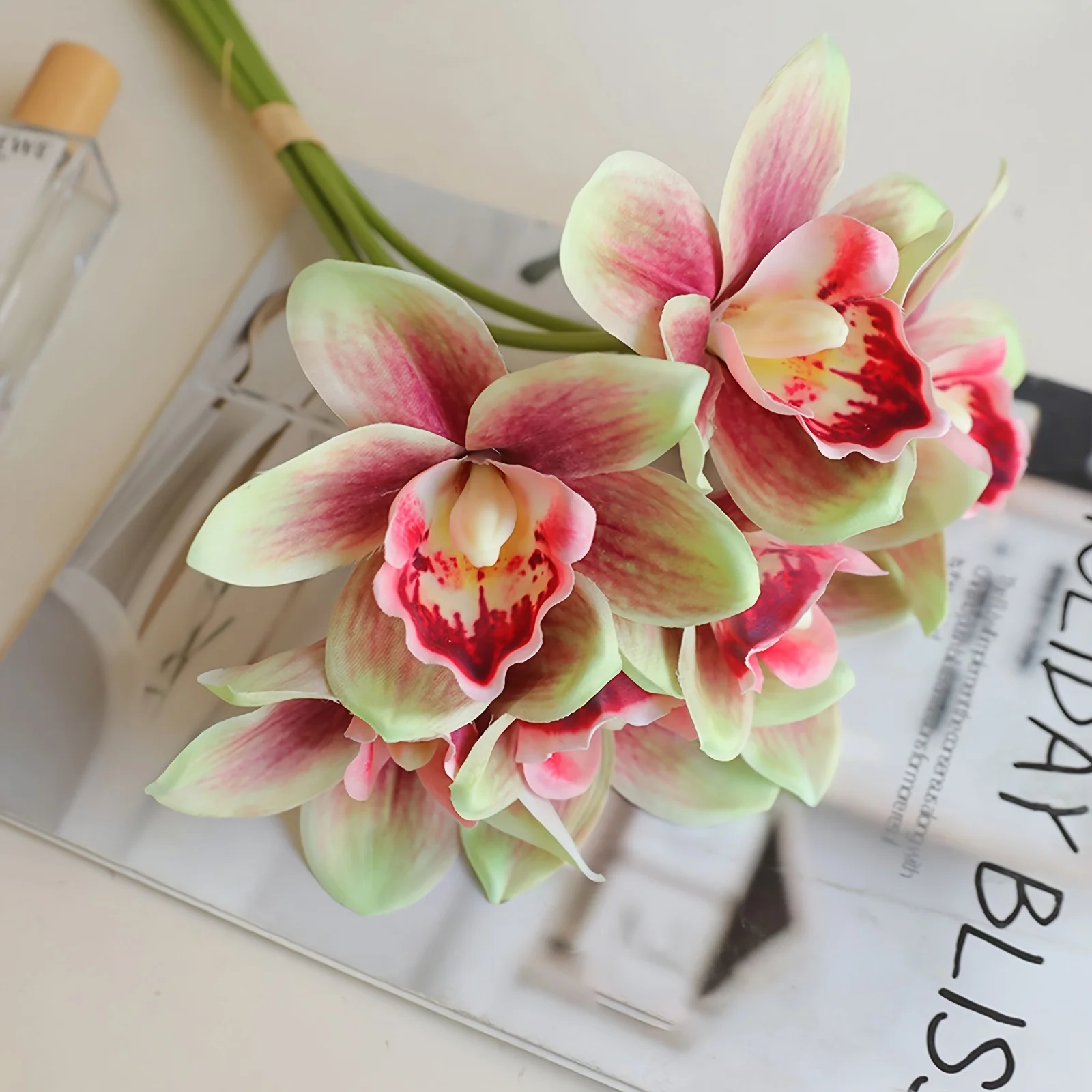 6 Stück elegante künstliche Orchideensträuße – realistische Cymbidiumblumen für Innen- und Außendekoration, perfekt für Hochzeiten – Detail 8