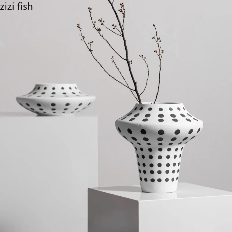Black and White Speckled Handmade Ceramic Vase Frosted Creative Flower Utensils Dried Flower Flower Arrangement Vase Home Decor