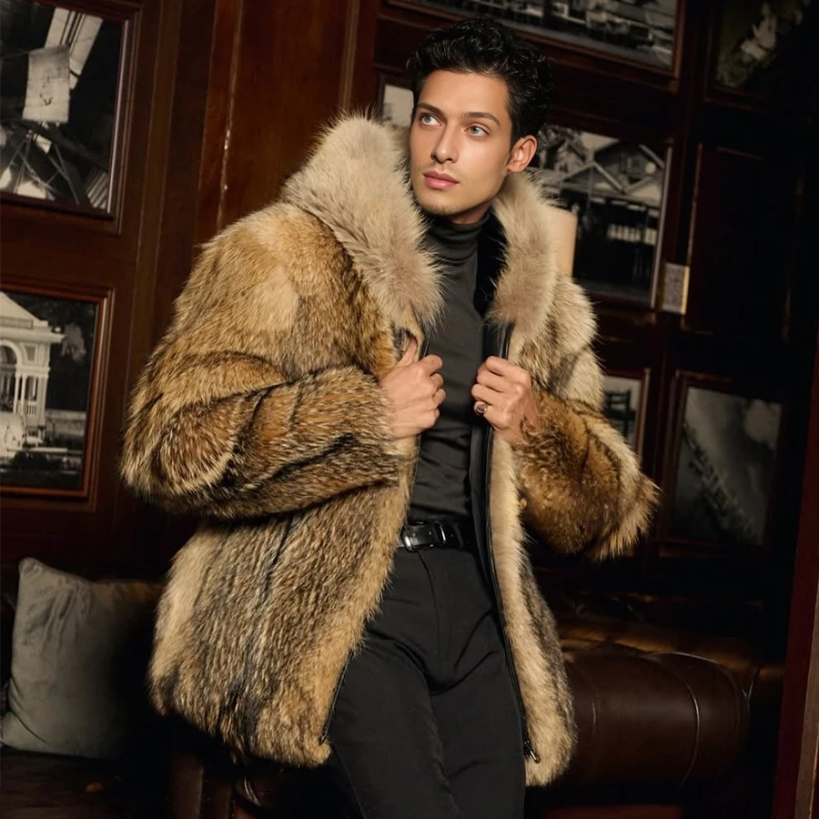 

Пальто из натурального вочьего меха с капюшоном, настоящая полная кожа, шуба из койота, куртка из натуральной кожи, зимняя куртка высокого качества для мужчин