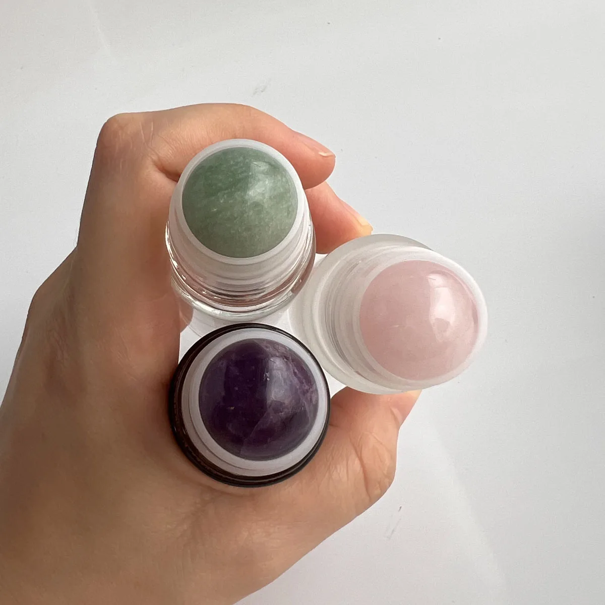 30ml 50ml Amber /  Frosted Glass Roller Bottle Extra Large Natural Crystal Gem Roller Ball Roll On Perfume Oil Bottle Underarm