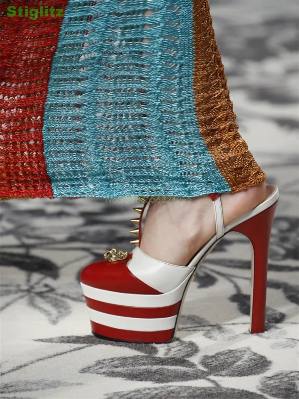 

T-strap Platform Rivet Sandals Mixed Color Buckle Strap Round Toe Elegant Fashion Shoes For Women Luxury Trendy 2024 New Arrival