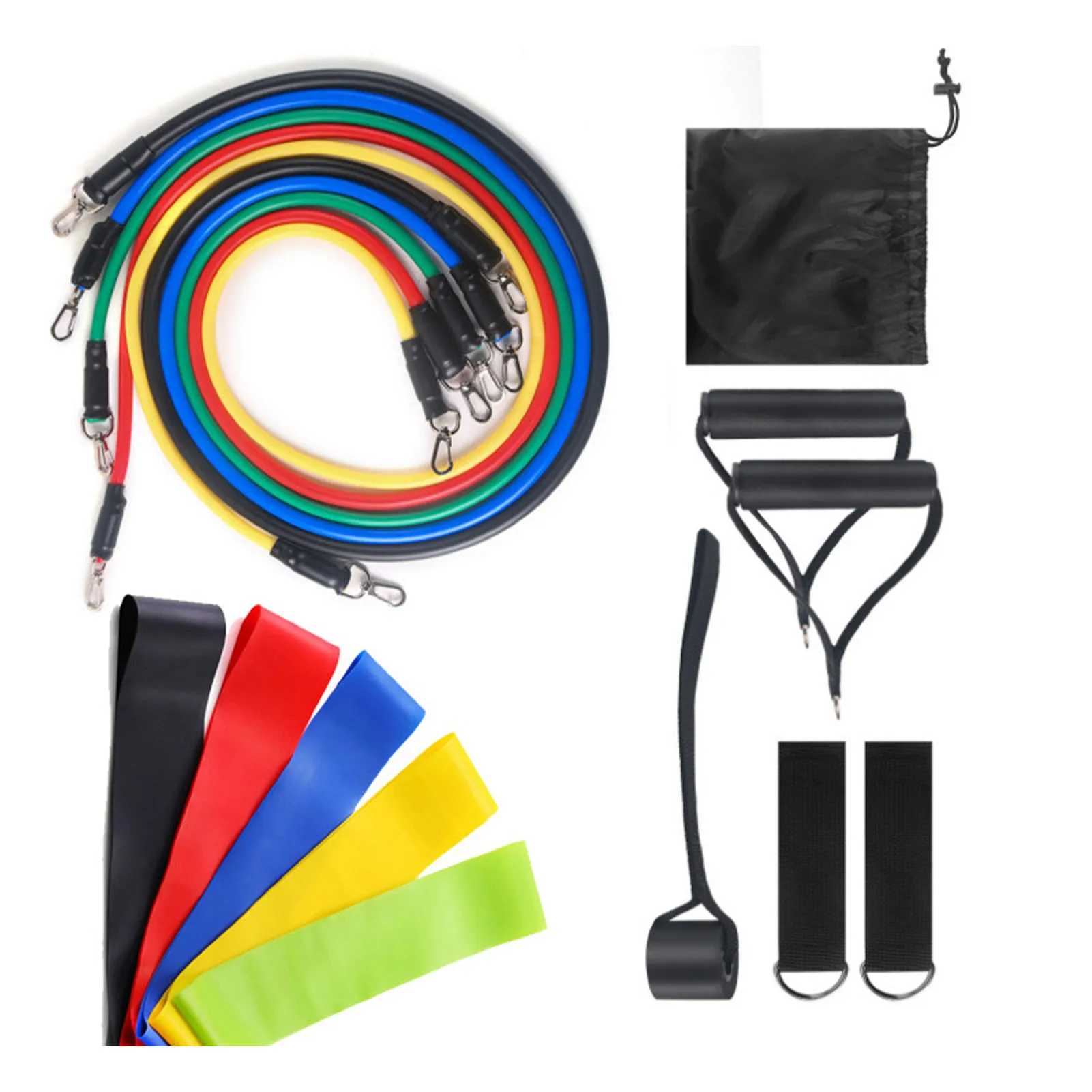 16Pcs Exercise Tube Band 5 Colors TPE Stretchy Stackable Resistance Band for Fitness