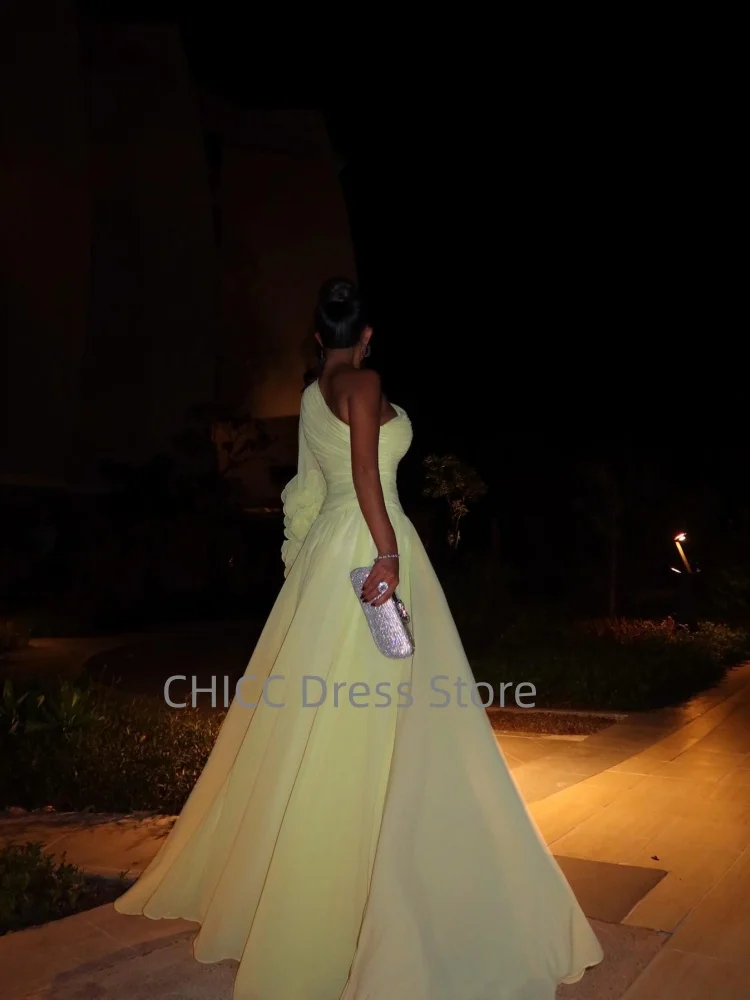 Vestidos de noche árabes, vestido de fiesta fluido con un hombro y plisado, vestido de fiesta amarillo fruncido, vestido personalizado
