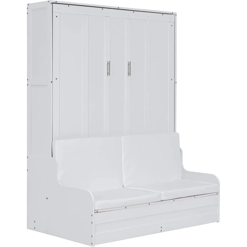 Letto Queen Size Murphy, letto Queen Murphy in legno con divano e cuscino, per casa ufficio o piccola stanza, bianco