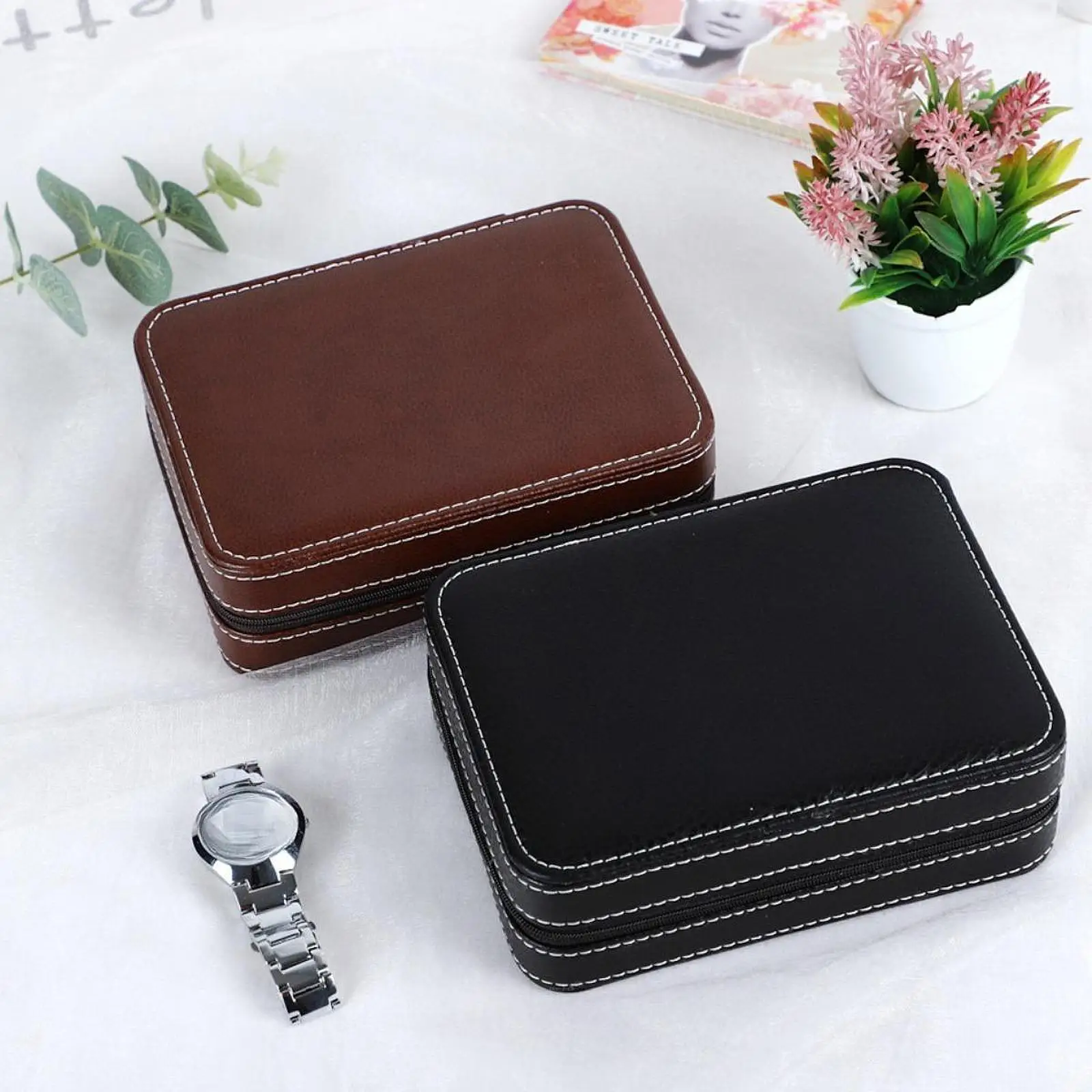 Jewelry Travel Case Jewelry Box PU Leather Double Layer Travel Accessories Earring Organizer for Ear Studs Brooches Bracelets