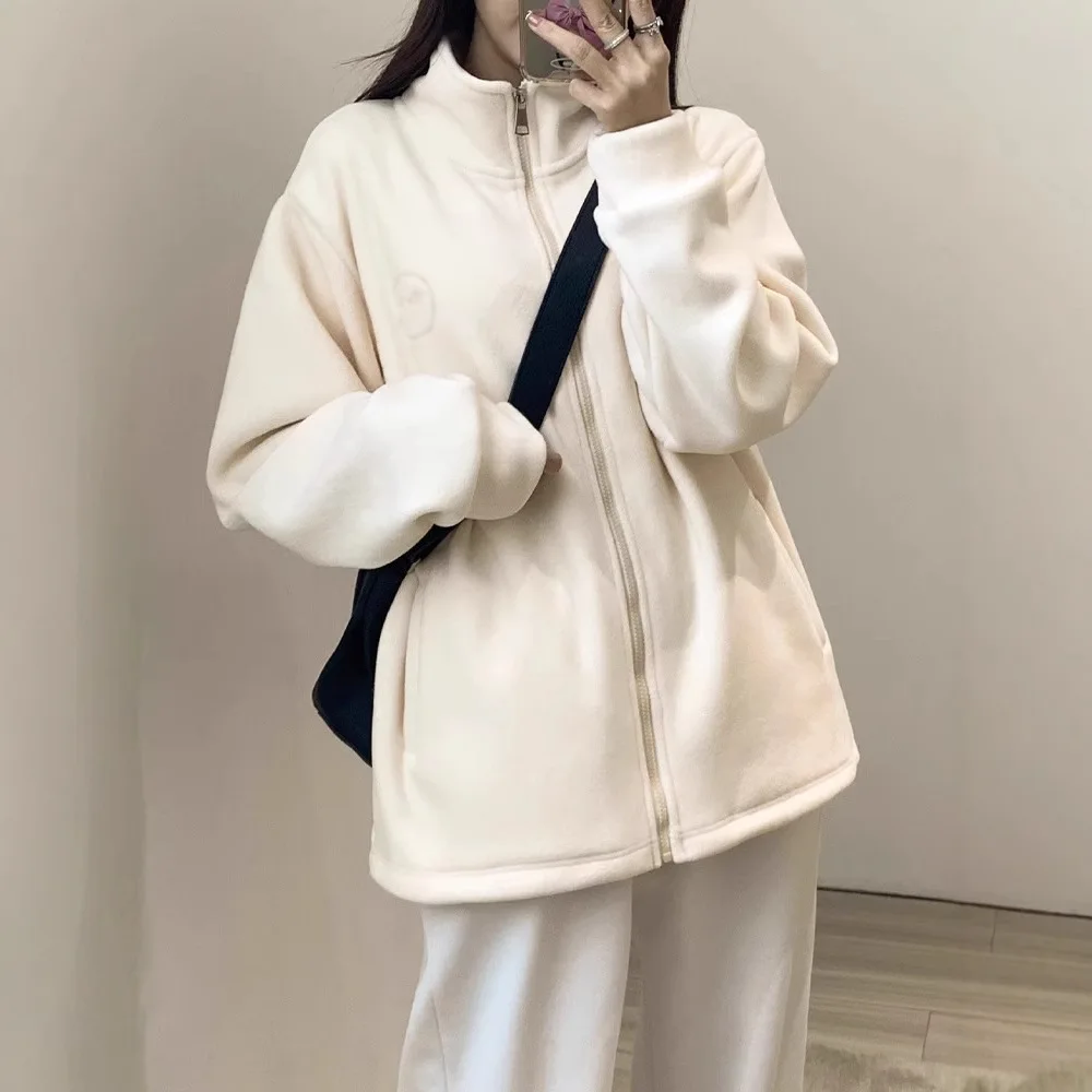 

CGC Fashion Warm Lambswool Sweatshirts 2025 Harajuku Zip-Up Hoodies Women Solid Loose Pullovers Autumn Winter Female Clothing