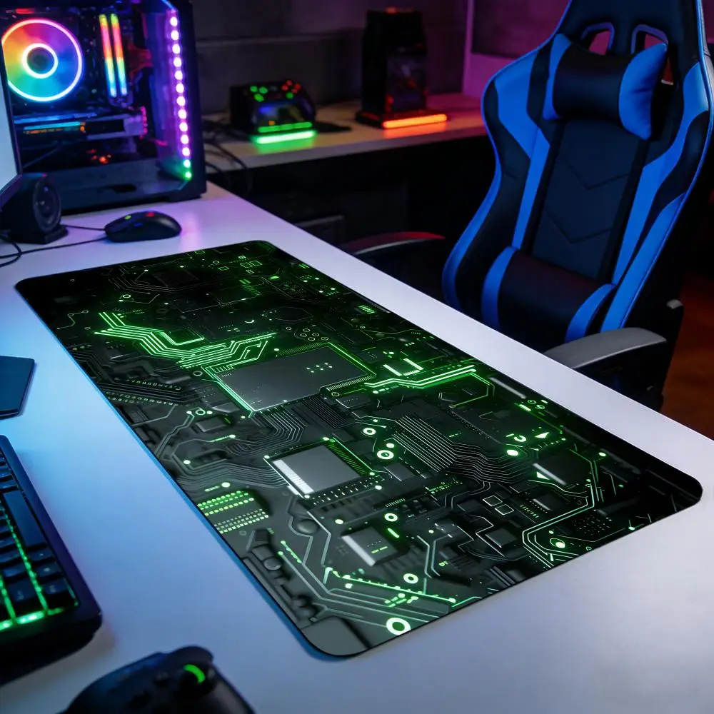 

Green Chip Technology Style Mouse Pad Large Computer Office Table Mat Rubber Anti-slip Gaming Keyboard Mouse pads Long Desk Pad