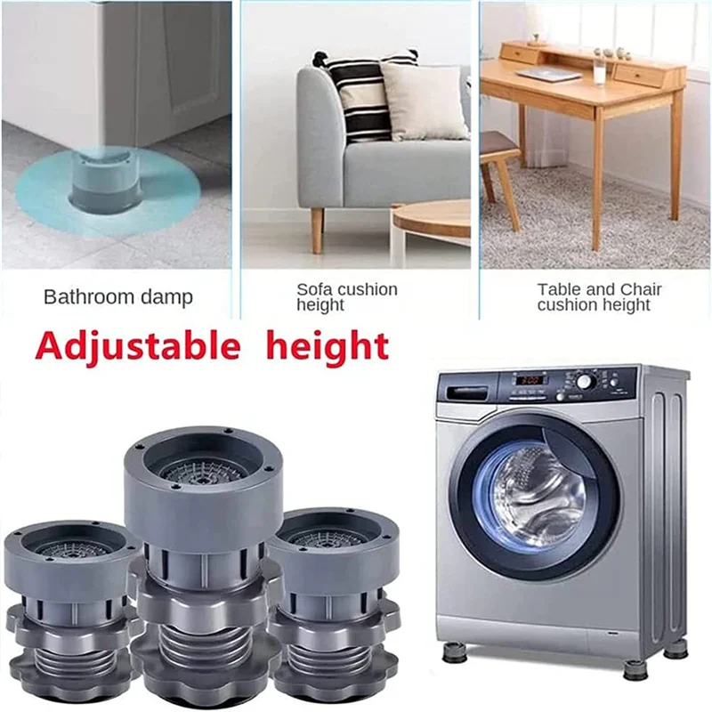 HOT Adjustable Height Washing Machine Support, Anti Vibration Washing Machine Foot Pad, Washing Machine Rubber Feet Pad 4PCS