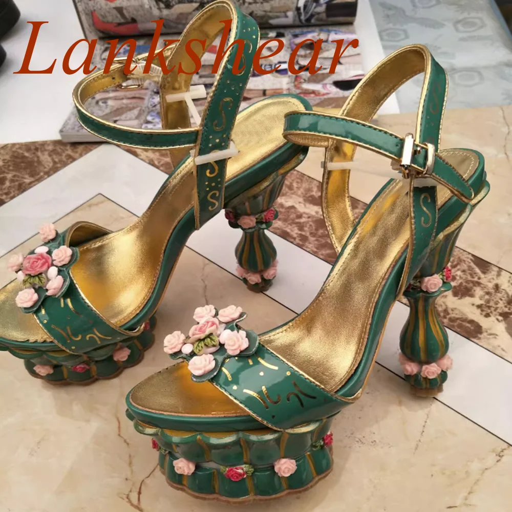 

Cake Sole Flower Women Sandals Mixed Color Wedding Niche Design Strange Style Platform Pointed Toe Slingback Sexy Women Shoes