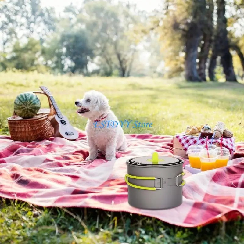 

G6DE Metal Alloy Camping Cook Pots Outdoor Camping Cookware with Lid and Folding Handle Portable Cooking Pots Cookware