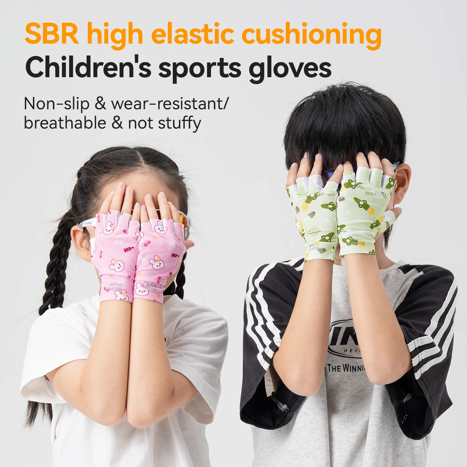 ROCKBROS Kinder-Sporthandschuhe Rutschfest Verschleißfest mit SBR-Handflächenpolstern Fahrradhandschuhe Kinderhafte Graffiti-Fahrradhandschuhe