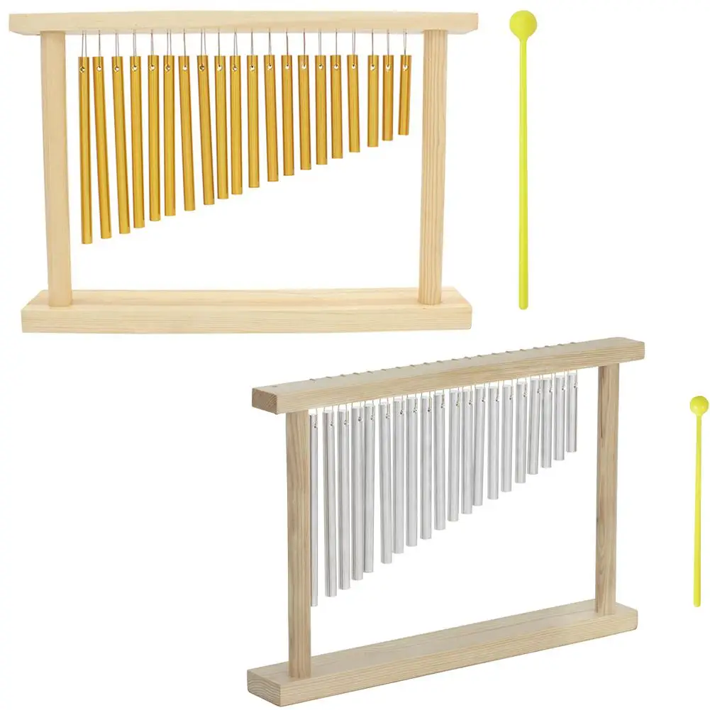 

20 Note Chime Table Top Bar Chime Wind Chime 20 Bars Instrument Percussion With Mallet Wooden Frame (Gold / Silver）