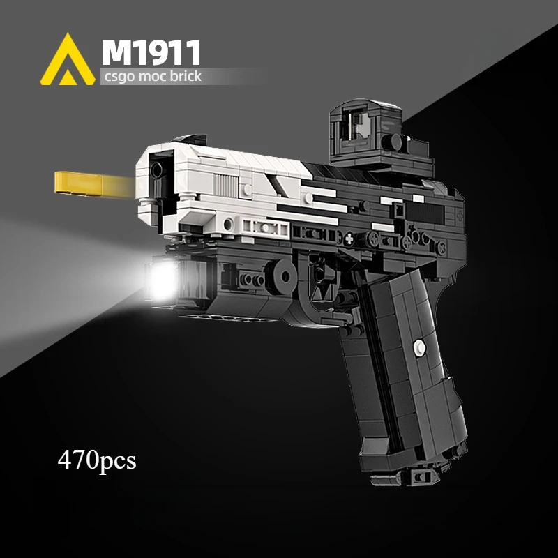 MOC Shootable Building Block Model M1911 Black Technology Version Toy Gun Assembly Bricks Boys Military Series Children's Toys