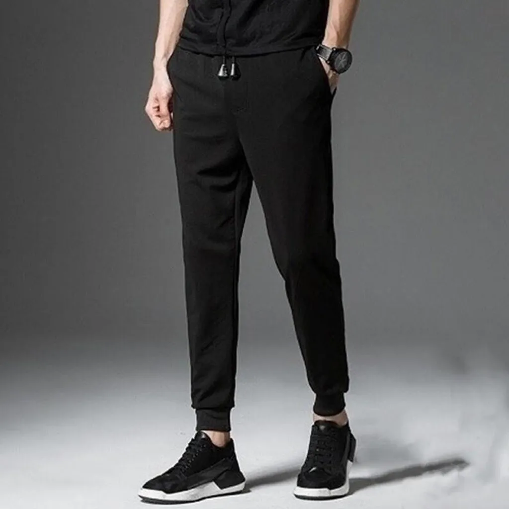 2024 Summer New Men\'s Korean Fashion Casual Thin Quick Drying Ice Silk Straight Leg Pants Loose Sports 9-Point Boy Trousers