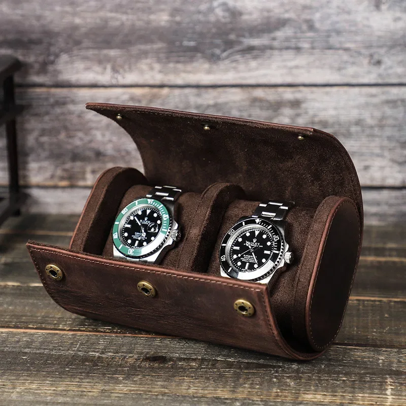 Watch Roll 2Slots COW LEATHER Free Customization Logo or Name Festival Couples' Relatives Watch Storage Gift Watches Organizer