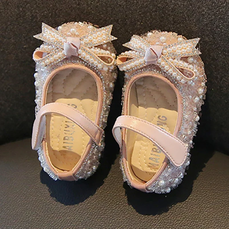 Sepatu bayi perempuan, Kasut tunggal pita kupu-kupu, hadiah ulang tahun mutiara, Size15-25 anak bayi perempuan