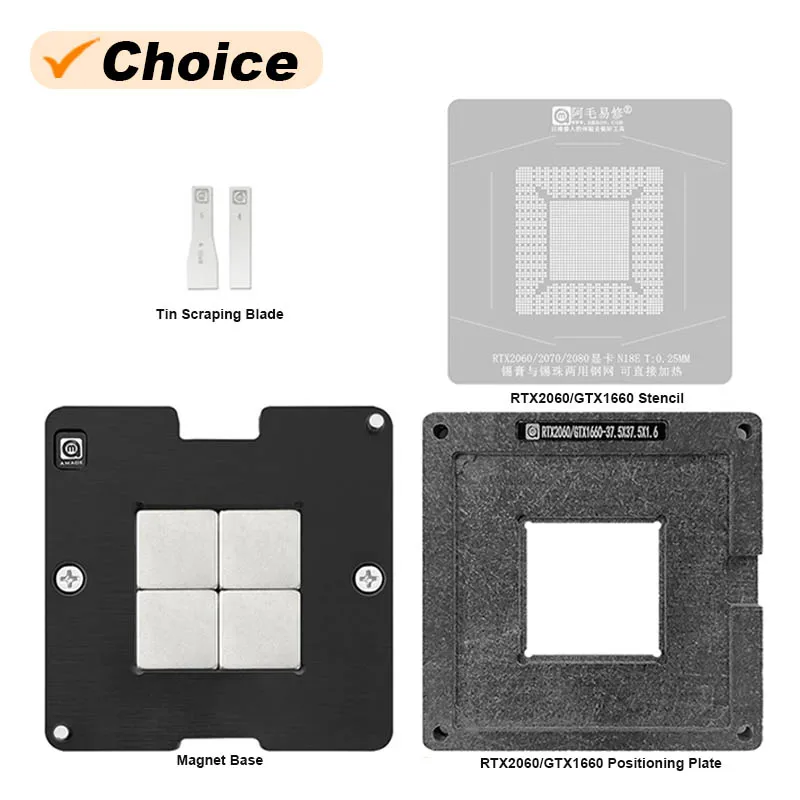 Amaoe RTX2080 2070 2060 GTX1660 BGA Reballing Stencil Kit with N18E for Graphics Chip Tin Planting Platform 0.25mm